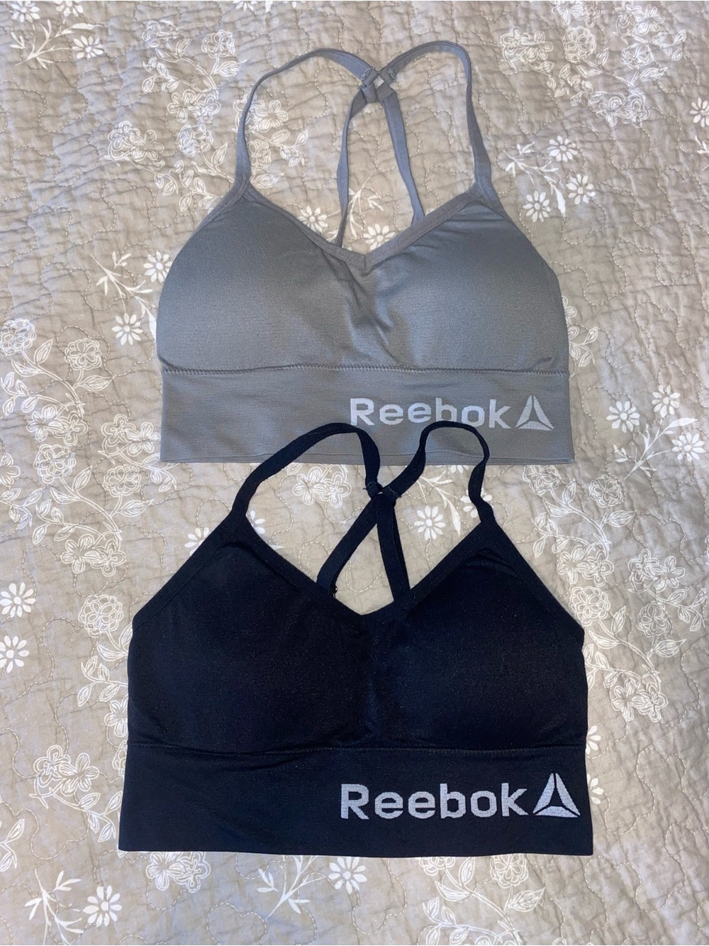 Reebok Women's Racerback Seamless Sports Bralettes — Gray & Black